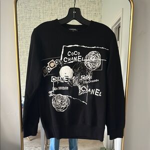 CHANEL Black Hoodie with White Graphic Design